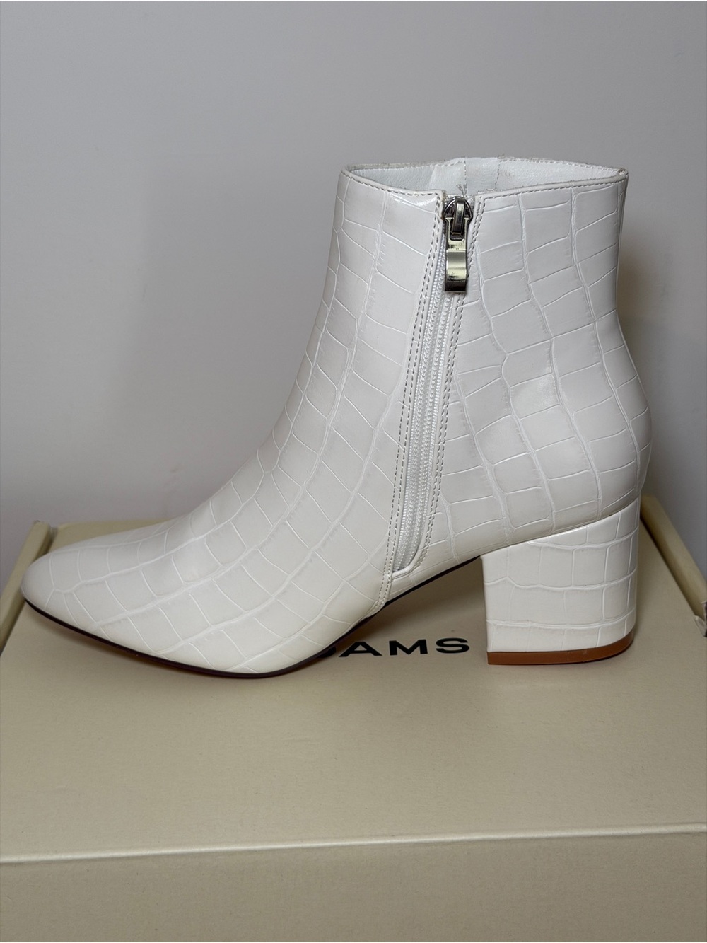 Adams White Croc-Embossed Ankle Bootie with Side Zip - Picture 3 of 4